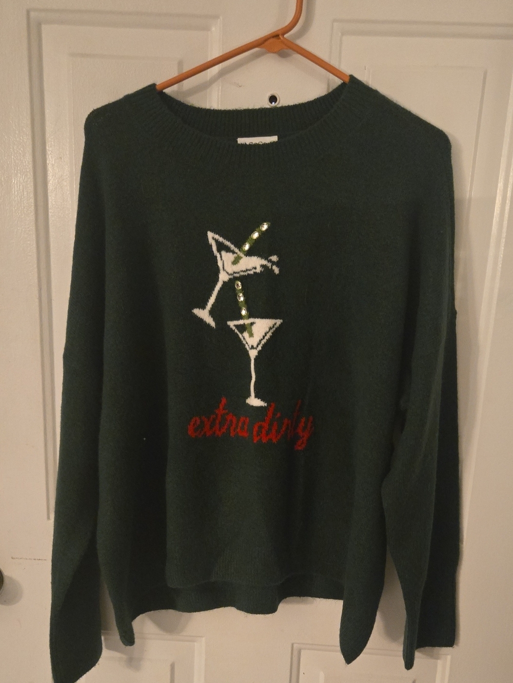 CeCe Dark Green Crewneck Sweater with Martini Graphics